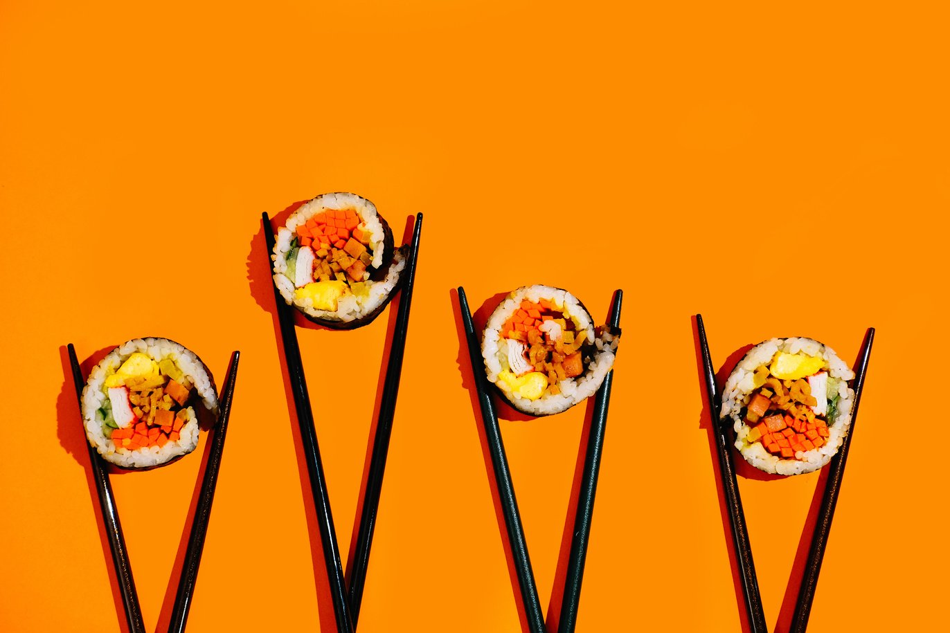 Chopsticks with Korean Sushi Flatlay