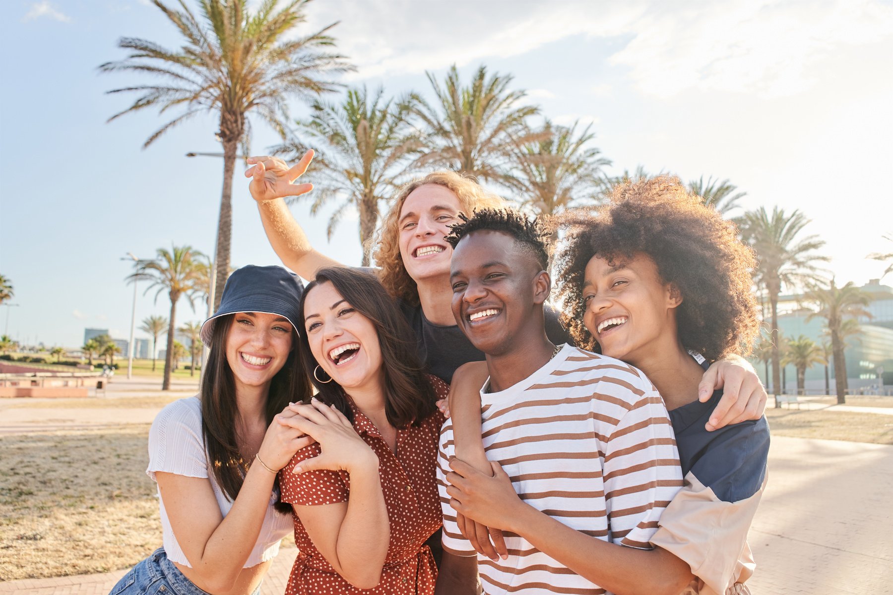 Smiling Group of Beautiful Multiethnic Students Outdoors